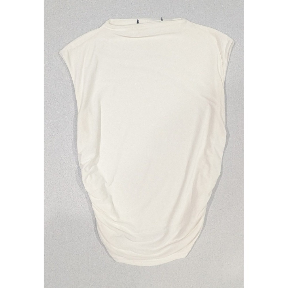 Ruched Sleeveless Top Womens XS Cream Excellent High Neck Knit Draped
